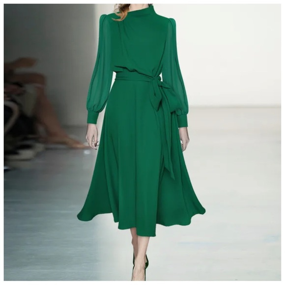 M Signature Label Collection Dresses & Skirts - The Lolia Green Sheer Sleeve Dress